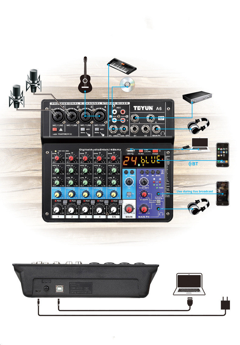 Bluetooth Sound Card Mixer Live Equipment Microphone Effector 0 - Tophatter Daily Deals