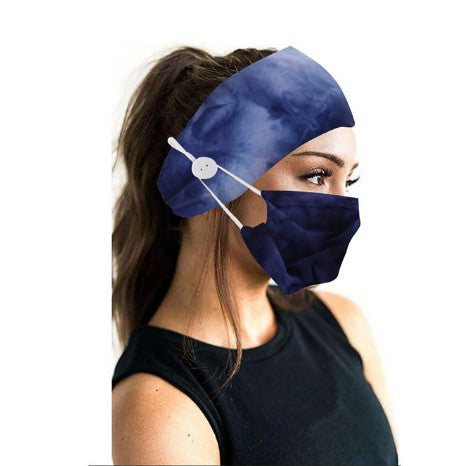 Button headband mask headscarf hair accessory 2-piece set Set Royal blue 0 - Tophatter Daily Deals