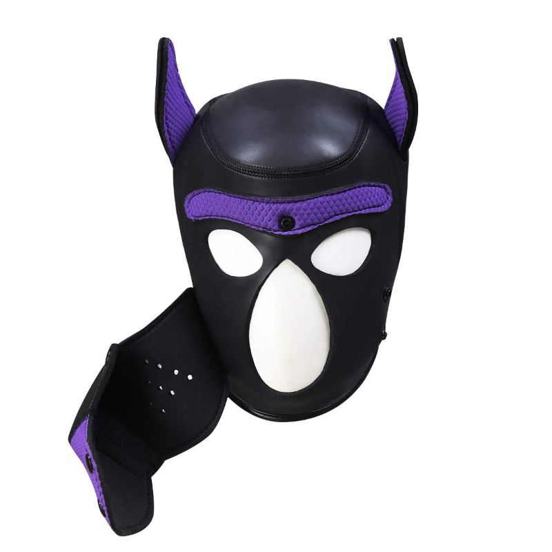 Puppy Play Mask in Purple Neoprene Rubber with Detachable Nose and Ears > Bondage Gear > Masks - Tophatter Daily Deals