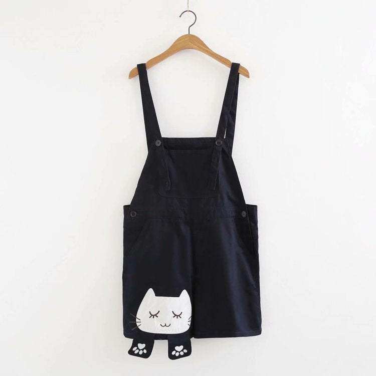 Handmade Cat Embroidery Schoolgirl Overalls Black OneSize Overalls - Tophatter Daily Deals