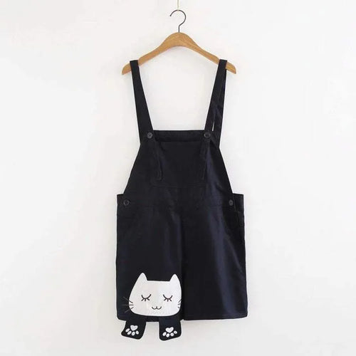 Handmade Cat Embroidery Schoolgirl Overalls