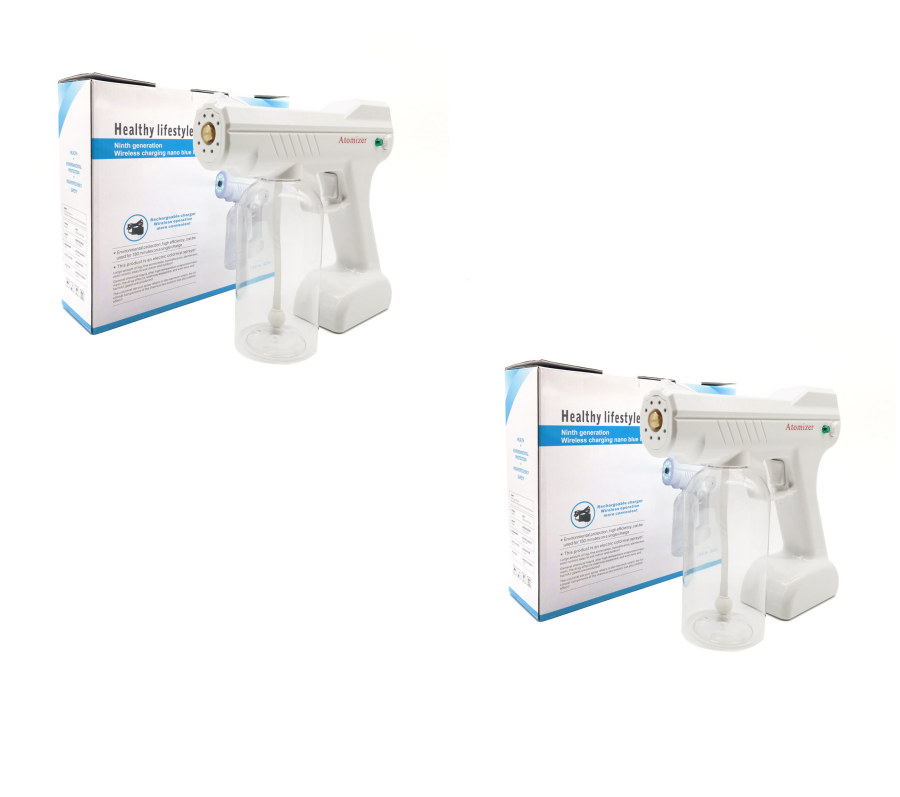 Blue Light Atomizing Spray Gun Handheld Wireless Atomizing Fogger Disinfection Sprayer Nano Sprayer Household Supplies White USB 2pc 0 - Tophatter Daily Deals