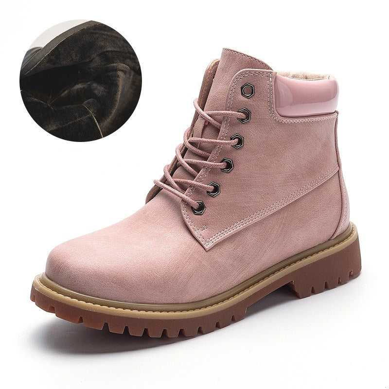 All-match Flat Thick-heeled British Style Pink Short Boots Pink ordinary 0 - Tophatter Daily Deals