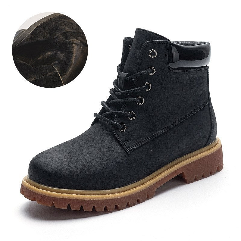 All-match Flat Thick-heeled British Style Pink Short Boots Black ordinary 0 - Tophatter Daily Deals