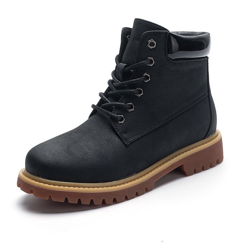 All-match Flat Thick-heeled British Style Pink Short Boots Black Without velvet 0 - Tophatter Daily Deals