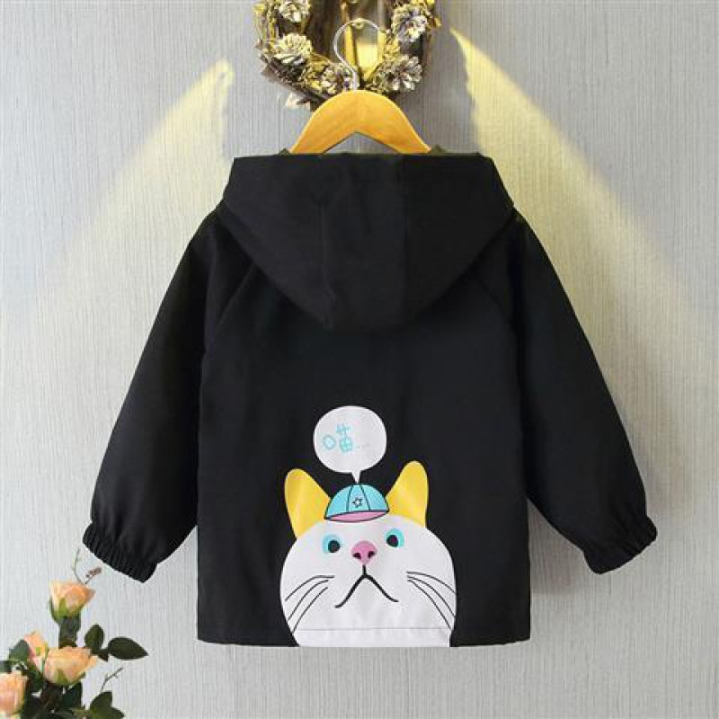 Boy Cartoon Jacket Children's Leisure All-Match Meow coat black 0 - Tophatter Daily Deals