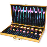 36-piece Stainless Steel Tableware Wooden Box Gift Box Set colorful 0 - Tophatter Daily Deals
