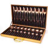 36-piece Stainless Steel Tableware Wooden Box Gift Box Set Rose Gold 0 - Tophatter Daily Deals