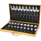 36-piece Stainless Steel Tableware Wooden Box Gift Box Set Silver 0 - Tophatter Daily Deals