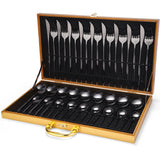 36-piece Stainless Steel Tableware Wooden Box Gift Box Set Black 0 - Tophatter Daily Deals