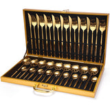 36-piece Stainless Steel Tableware Wooden Box Gift Box Set Gold 0 - Tophatter Daily Deals
