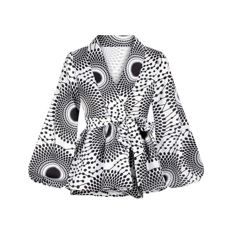 African Printed Blouse And Blouse For S-XL Ladies Grey 0 - Tophatter Daily Deals