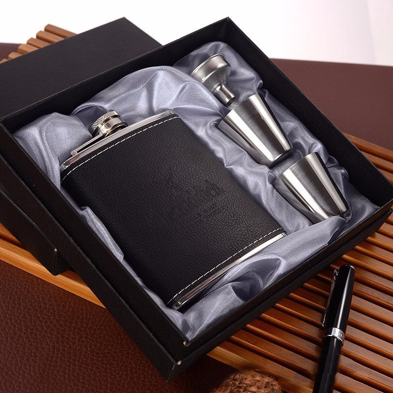 7oz Stainless Steel Bottle Set Portable Gift Box Grey and black deer head 0 - Tophatter Daily Deals