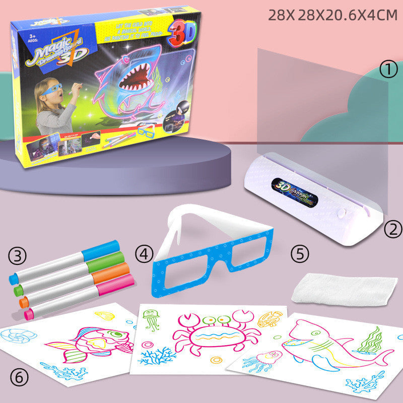 3D Magic Drawing Board LED VR Montessori Educational Toys DIY Children Graffiti Painting Lcd Writing Tablet Coloring Blackboard B 0 - Tophatter Daily Deals