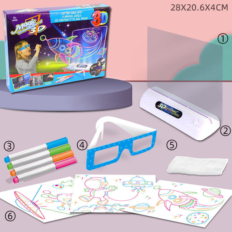 3D Magic Drawing Board LED VR Montessori Educational Toys DIY Children Graffiti Painting Lcd Writing Tablet Coloring Blackboard A 0 - Tophatter Daily Deals