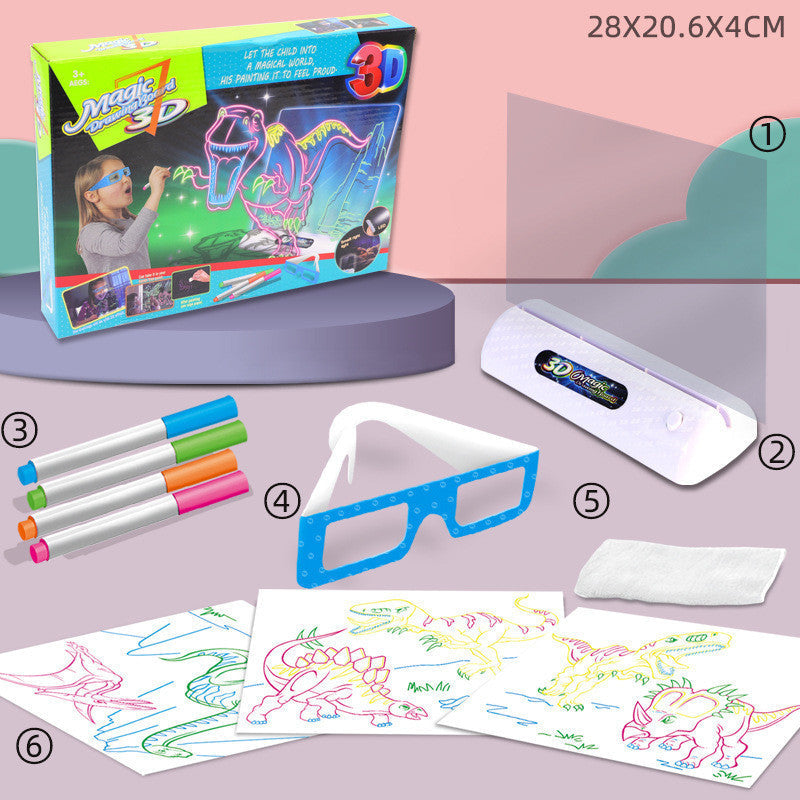 3D Magic Drawing Board LED VR Montessori Educational Toys DIY Children Graffiti Painting Lcd Writing Tablet Coloring Blackboard C 0 - Tophatter Daily Deals
