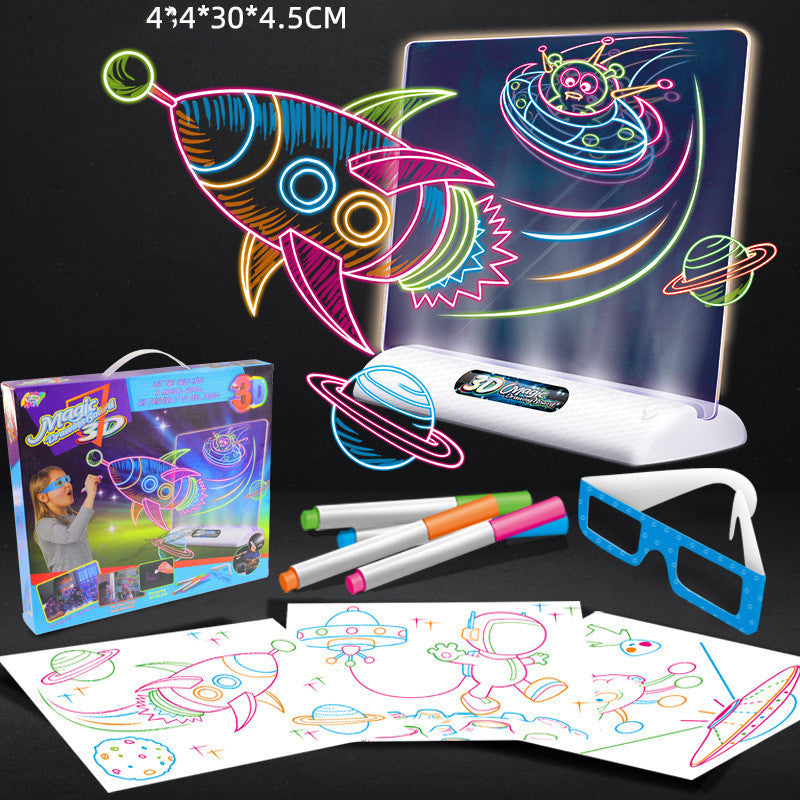 3D Magic Drawing Board LED VR Montessori Educational Toys DIY Children Graffiti Painting Lcd Writing Tablet Coloring Blackboard E 0 - Tophatter Daily Deals