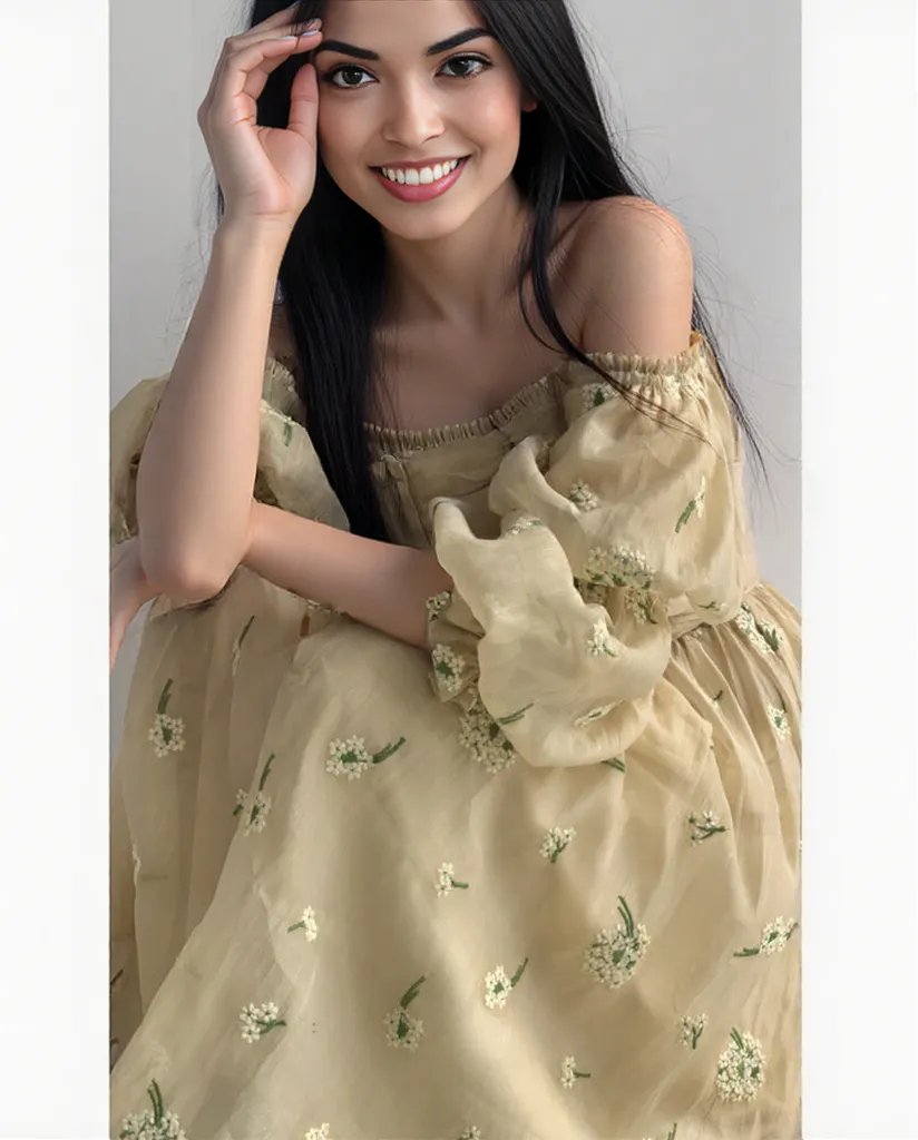 Beautiful New soft yellow Plus Size Autumn Loose Puff Sleeve Pleated Floral Long Sling Dress for Women 0 - Tophatter Daily Deals
