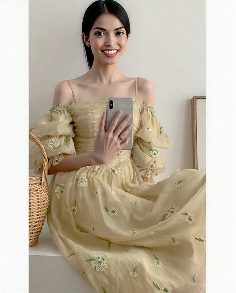 Beautiful New soft yellow Plus Size Autumn Loose Puff Sleeve Pleated Floral Long Sling Dress for Women 0 - Tophatter Daily Deals