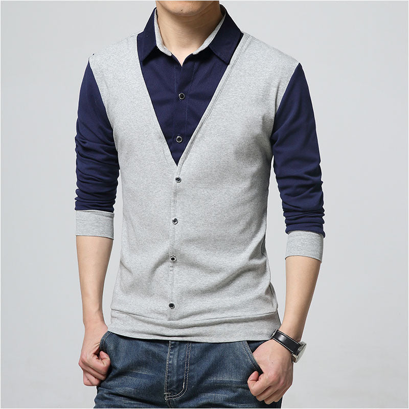 Autumn New T Shirt Plus Size Men's Lapel T Shirt Bottoming Shirt Grey 0 - Tophatter Daily Deals