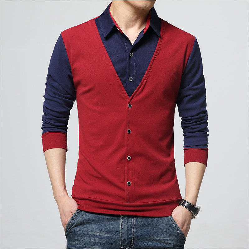Autumn New T Shirt Plus Size Men's Lapel T Shirt Bottoming Shirt Red 0 - Tophatter Daily Deals