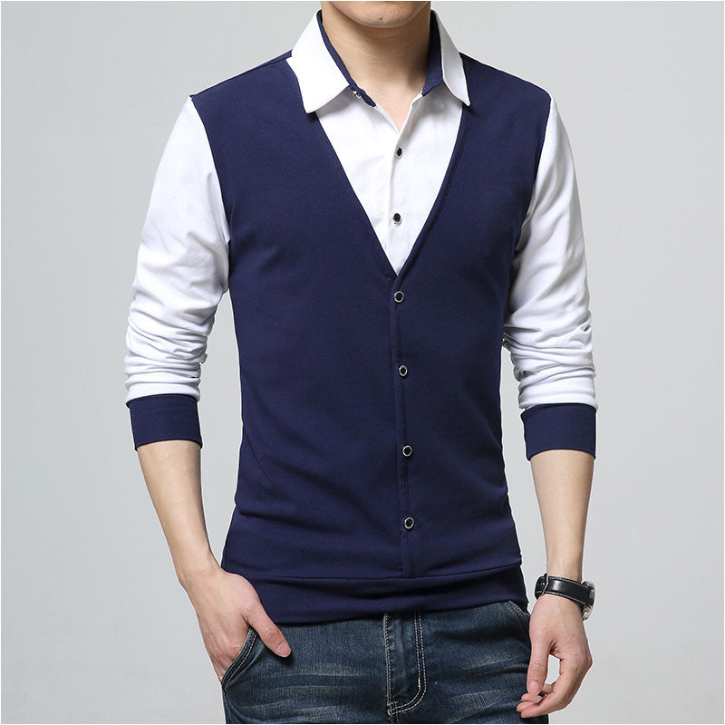 Autumn New T Shirt Plus Size Men's Lapel T Shirt Bottoming Shirt Blue 0 - Tophatter Daily Deals