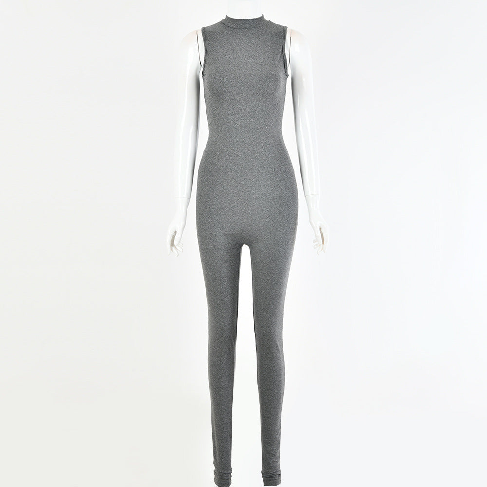 Autumn And Winter New Products Fashionable European And American Style Women Sexy Skinny Sleeveless Jumpsuit Grey 0 - Tophatter Daily Deals