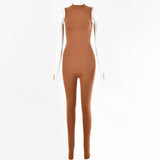 Autumn And Winter New Products Fashionable European And American Style Women Sexy Skinny Sleeveless Jumpsuit Brown 0 - Tophatter Daily Deals