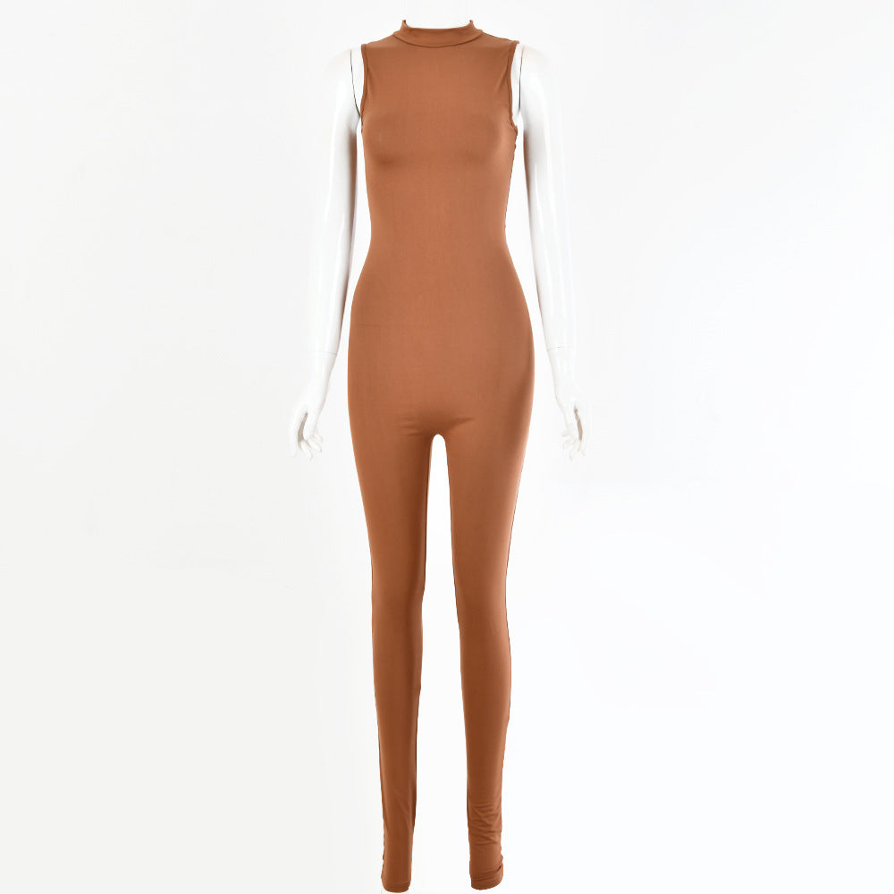 Autumn And Winter New Products Fashionable European And American Style Women Sexy Skinny Sleeveless Jumpsuit Brown 0 - Tophatter Daily Deals
