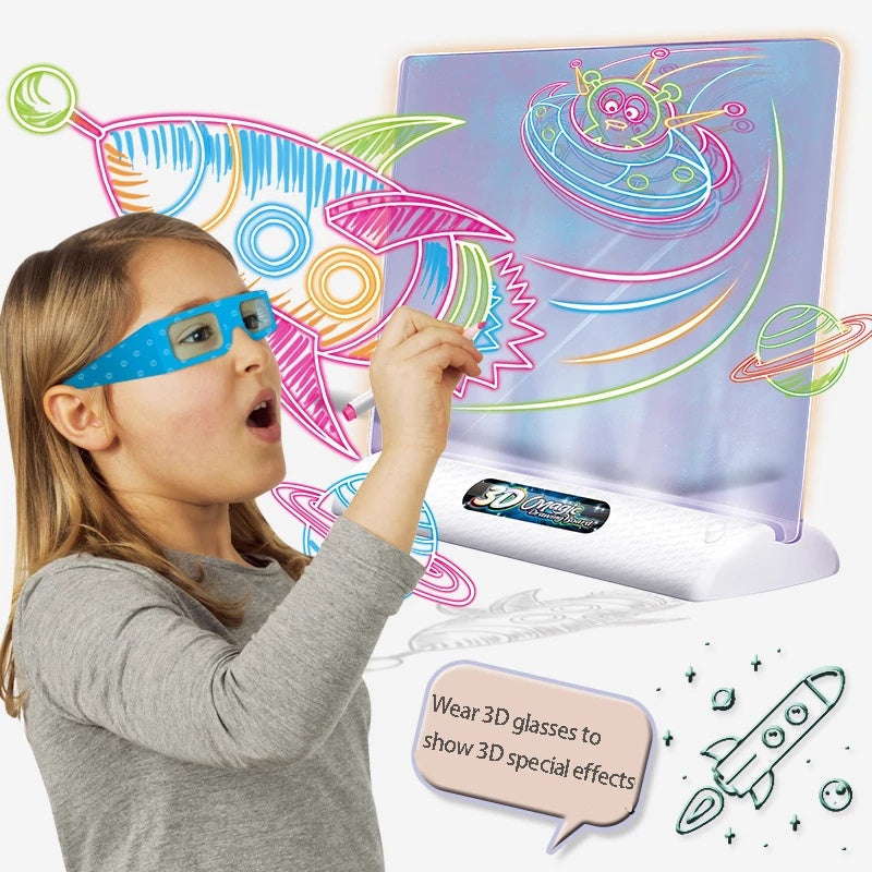 3D Magic Drawing Board LED VR Montessori Educational Toys DIY Children Graffiti Painting Lcd Writing Tablet Coloring Blackboard 0 - Tophatter Daily Deals