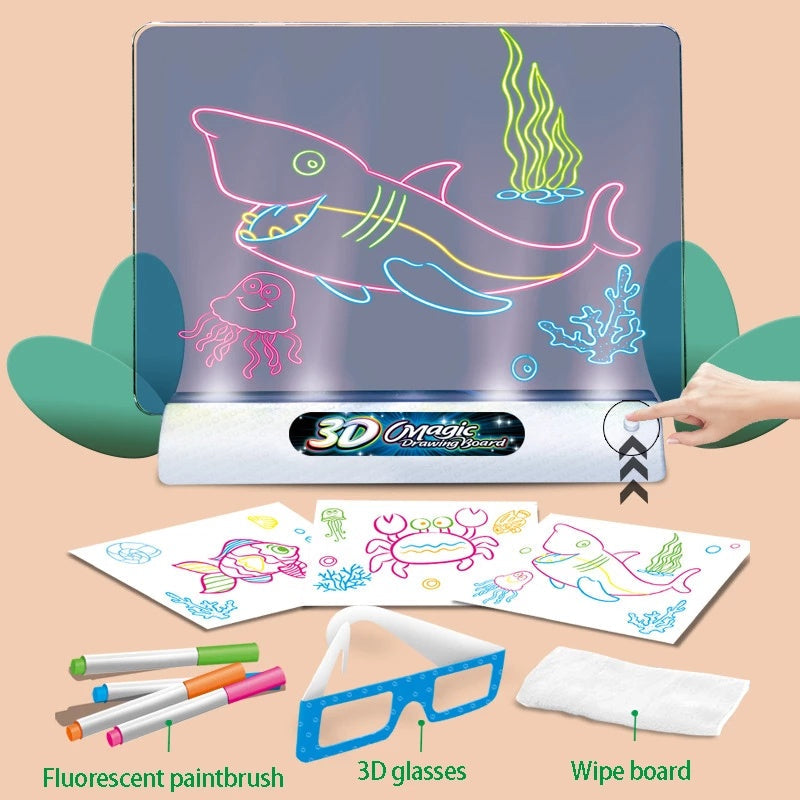 3D Magic Drawing Board LED VR Montessori Educational Toys DIY Children Graffiti Painting Lcd Writing Tablet Coloring Blackboard 0 - Tophatter Daily Deals