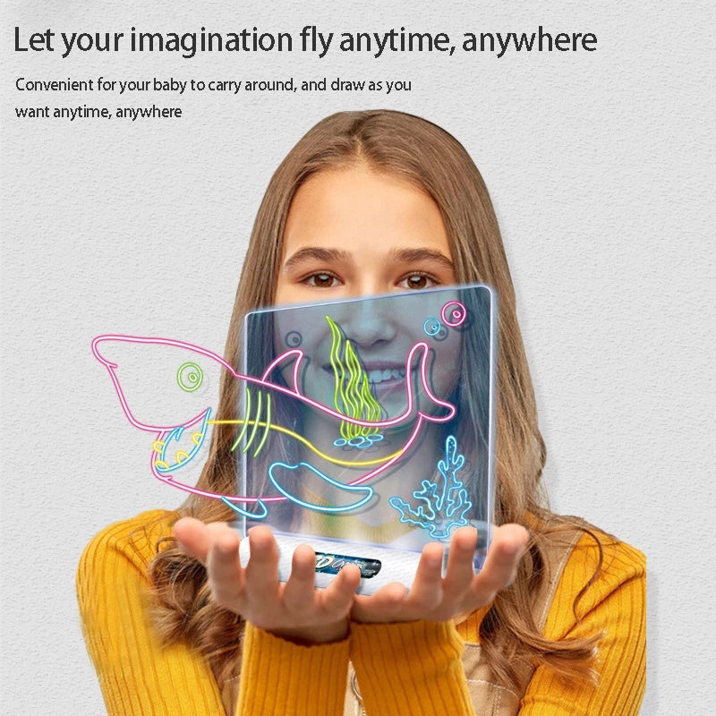 3D Magic Drawing Board LED VR Montessori Educational Toys DIY Children Graffiti Painting Lcd Writing Tablet Coloring Blackboard 0 - Tophatter Daily Deals