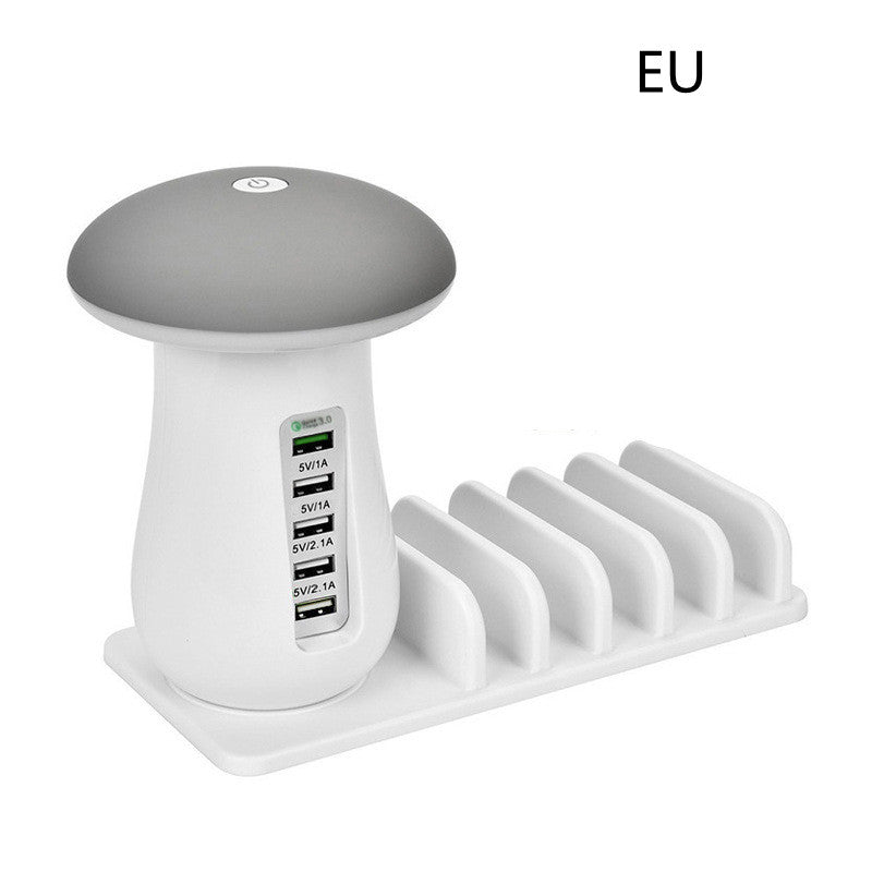 2 In 1 Multifunction Mushroom Lamp LED Lamp Holder USB Charger Home Office Supplies White EU 0 - Tophatter Daily Deals
