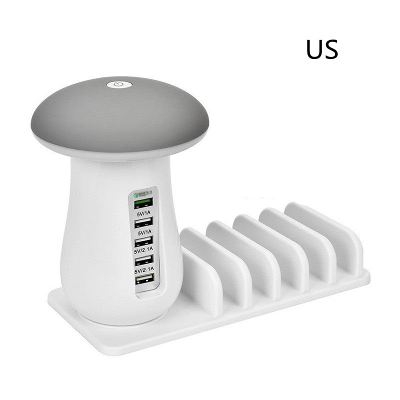 2 In 1 Multifunction Mushroom Lamp LED Lamp Holder USB Charger Home Office Supplies White US 0 - Tophatter Daily Deals