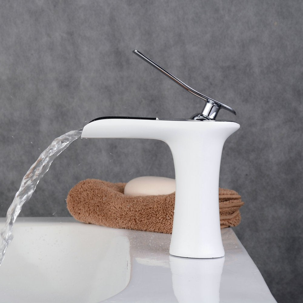 Black And White Gold Copper Bathroom Sink Waterfall Faucet White 0 - Tophatter Daily Deals