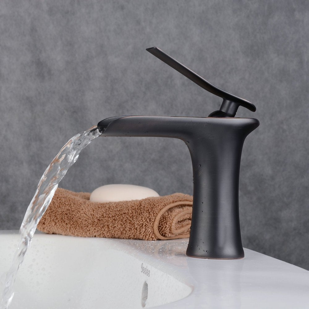 Black And White Gold Copper Bathroom Sink Waterfall Faucet Black 0 - Tophatter Daily Deals