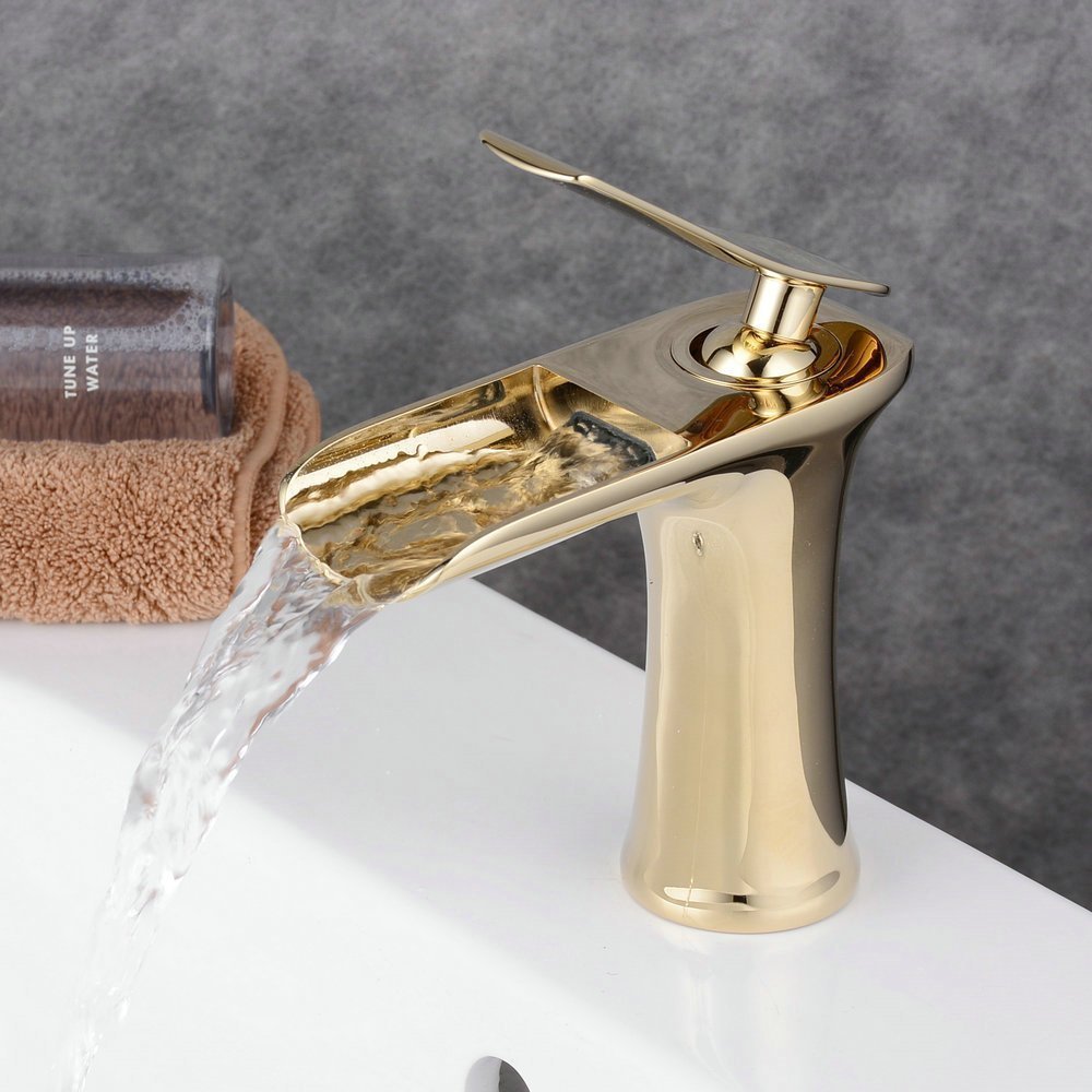 Black And White Gold Copper Bathroom Sink Waterfall Faucet Gold 0 - Tophatter Daily Deals