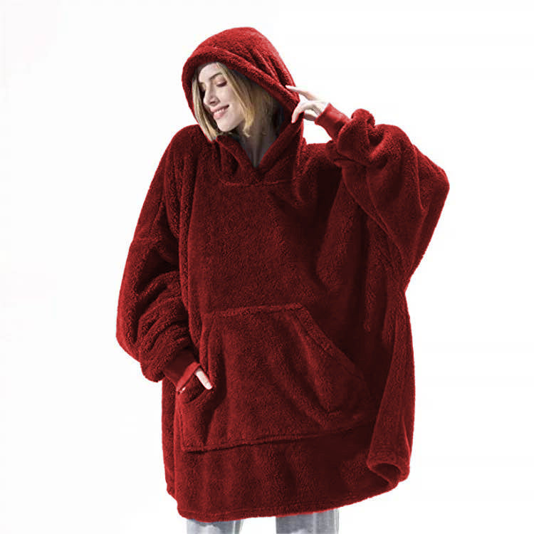Warm Cozy Women Blanket Hoodie - Oversized Fleece Lounging Wine Red One size 3D Changing Face Moving Picture Frame - Tophatter Daily Deals