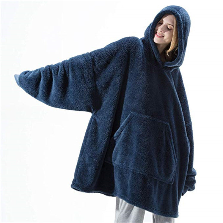 Warm Cozy Women Blanket Hoodie - Oversized Fleece Lounging Navy Blue One size 3D Changing Face Moving Picture Frame - Tophatter Daily Deals