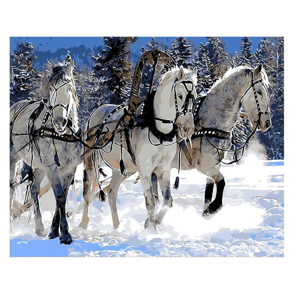Black And White Horse DIY Digital Oil Painting Frameless Combo Frame 02style 40x50cm 0 - Tophatter Daily Deals