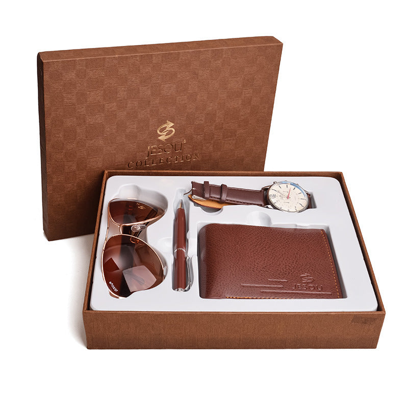Business Gift Set Fashion Glasses Quartz Watch Multi-Card Wallet Father's Day Business Gift Box 0 - Tophatter Daily Deals