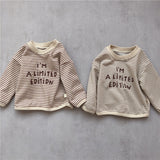 Baby suit Korean version spring new baby alphabet striped T-shirt patch casual pants baby two-piece suit 0 - Tophatter Daily Deals
