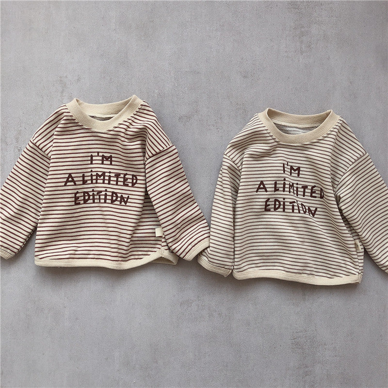 Baby suit Korean version spring new baby alphabet striped T-shirt patch casual pants baby two-piece suit 0 - Tophatter Daily Deals