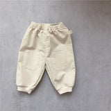 Baby suit Korean version spring new baby alphabet striped T-shirt patch casual pants baby two-piece suit Creamy white 0 - Tophatter Daily Deals