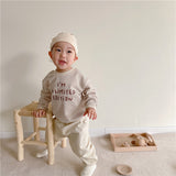 Baby suit Korean version spring new baby alphabet striped T-shirt patch casual pants baby two-piece suit 0 - Tophatter Daily Deals