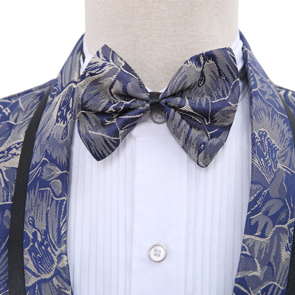Best Man''s Dress Blue Brocade Suit One Button Green Fruit Collar With Black Edge British Men''s Two Piece Suit 0 - Tophatter Daily Deals