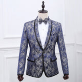 Best Man''s Dress Blue Brocade Suit One Button Green Fruit Collar With Black Edge British Men''s Two Piece Suit 0 - Tophatter Daily Deals