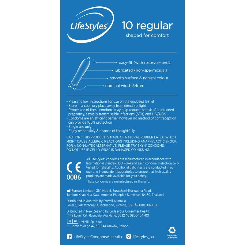 LifeStyles Regular – Easy-Fit Lubricated Latex Condoms 54mm 10 Pack > Essentials > Condoms - Tophatter Daily Deals