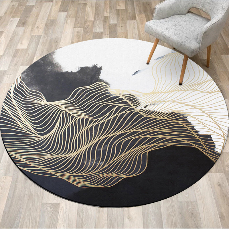 Black And White Abstract Ink Painting Gold Line Carpet Black white 0 - Tophatter Daily Deals