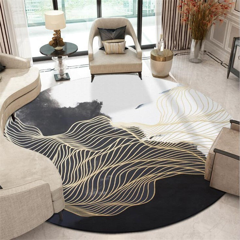Black And White Abstract Ink Painting Gold Line Carpet 0 - Tophatter Daily Deals